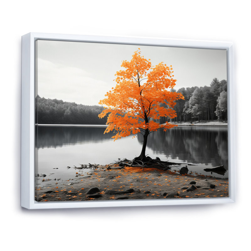«Orange Lake Shades of Grey», reproduction sur toile, Cadre flottant blanc, H 16 po x l 32 po x P 1 po