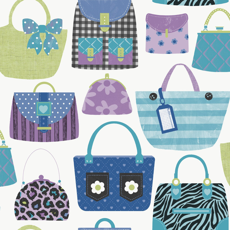 Kids and Teens Collection Purses Wallpaper Roll, Blue/Purple