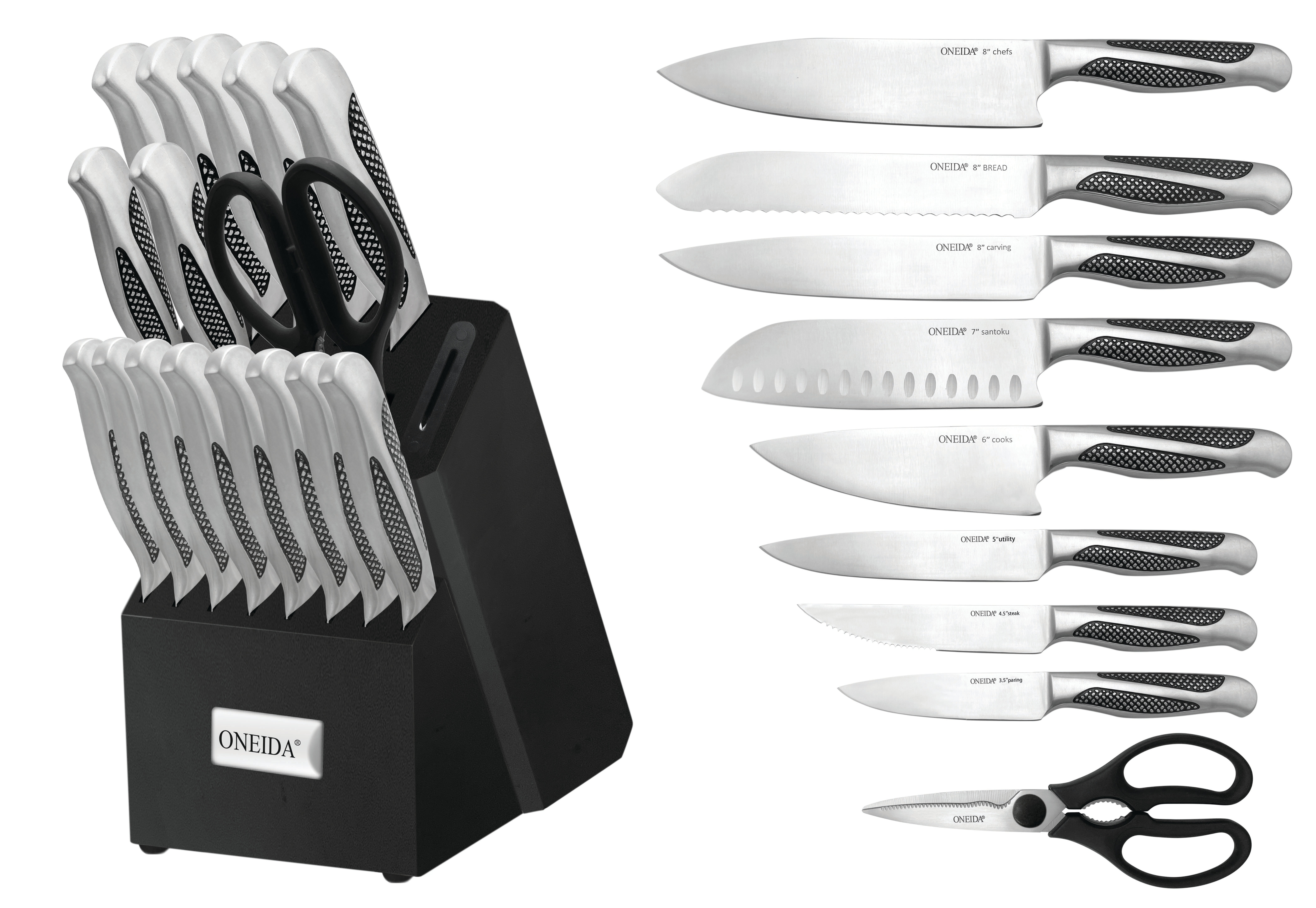 Oneida 14-Piece Cutlery Block Set with Built-in Sharpener