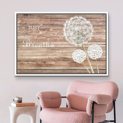 Signe, reproduction d'art sur toile, panneau mural, panneau de bois, pissenlit, typographie, nature sauvage, art numérique, réalisme, décor rustique, détente / calme pour le salon, la chambre à coucher, le bureau