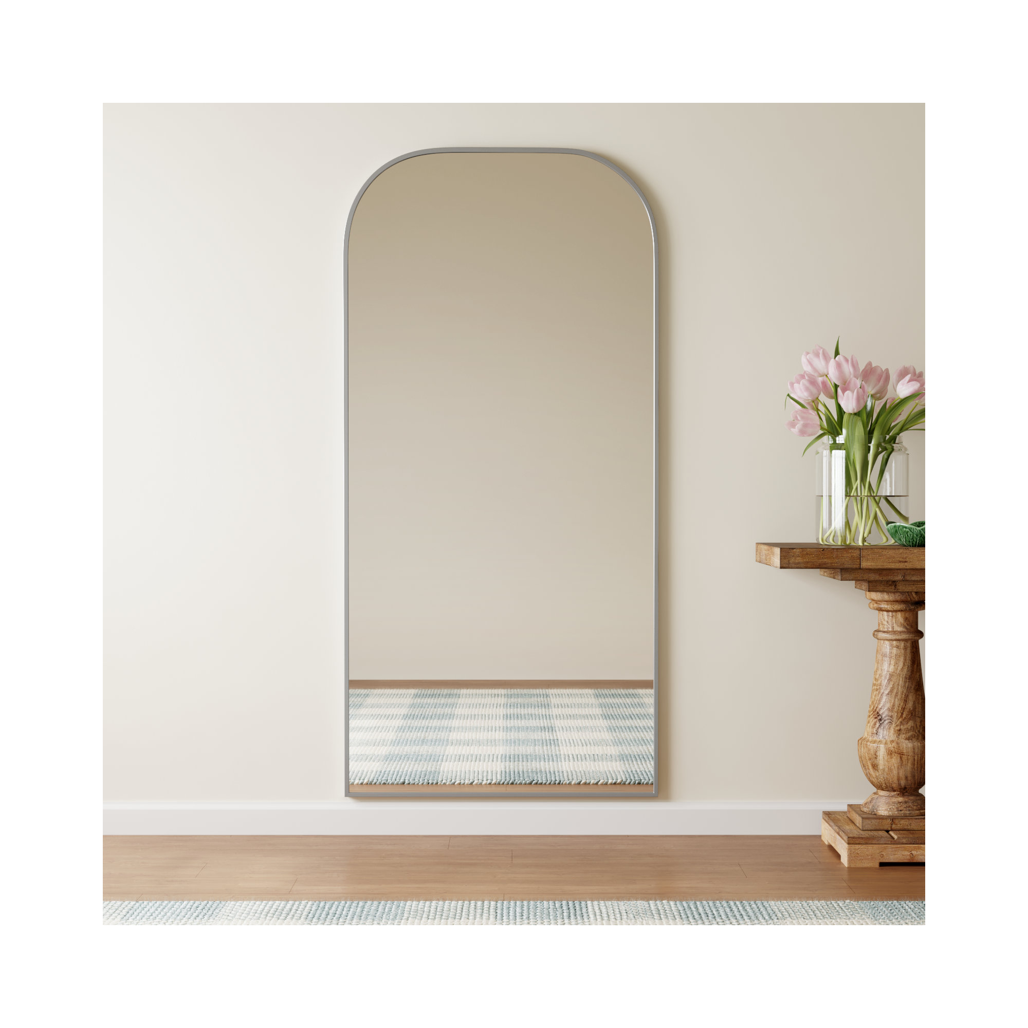 Sabine Metal Wide Arch Wall Mirror, 66" x 32", Silver
