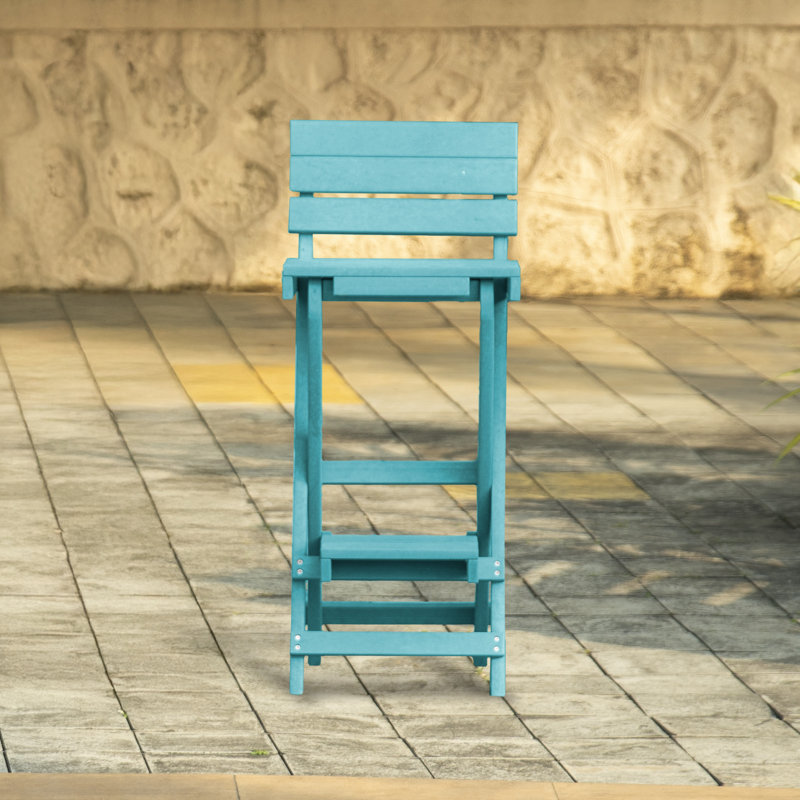 Key West Recycled HDPE Outdoor Folding Bar Stool , Hawaiian Blue