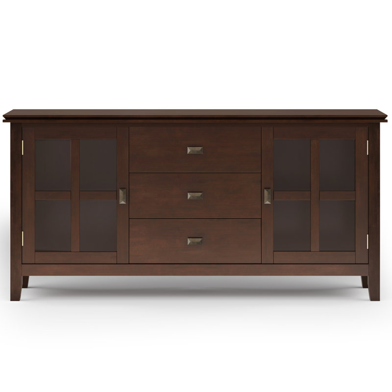 Buffet contemporain à 3 portes en bois massif avec tablettes réglables et quincaillerie bronze Artisan, Brun roux