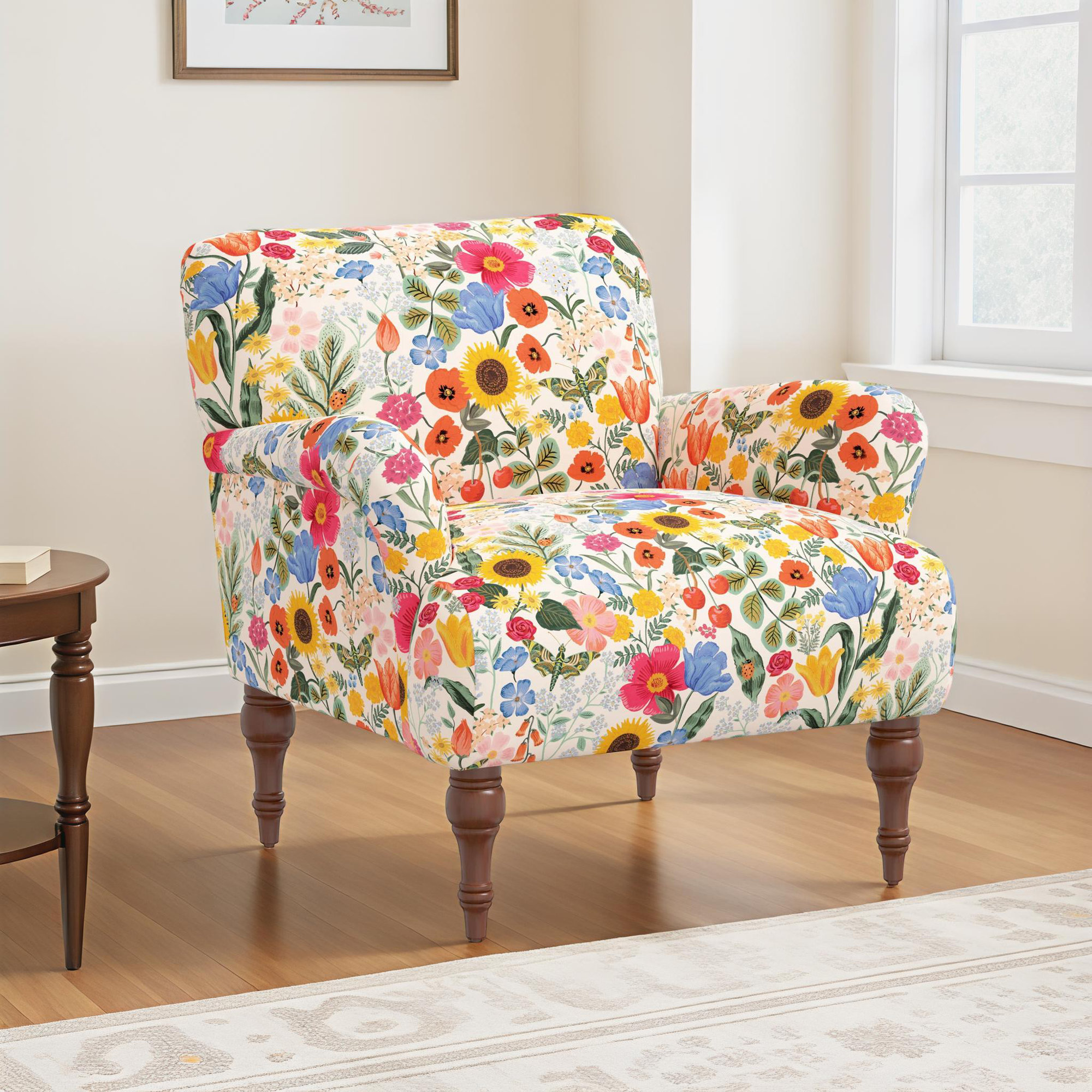 Rifle Paper Co. x Cloth & Company Bristol Armchair, Natural, Rpc Blossom Blush Linen