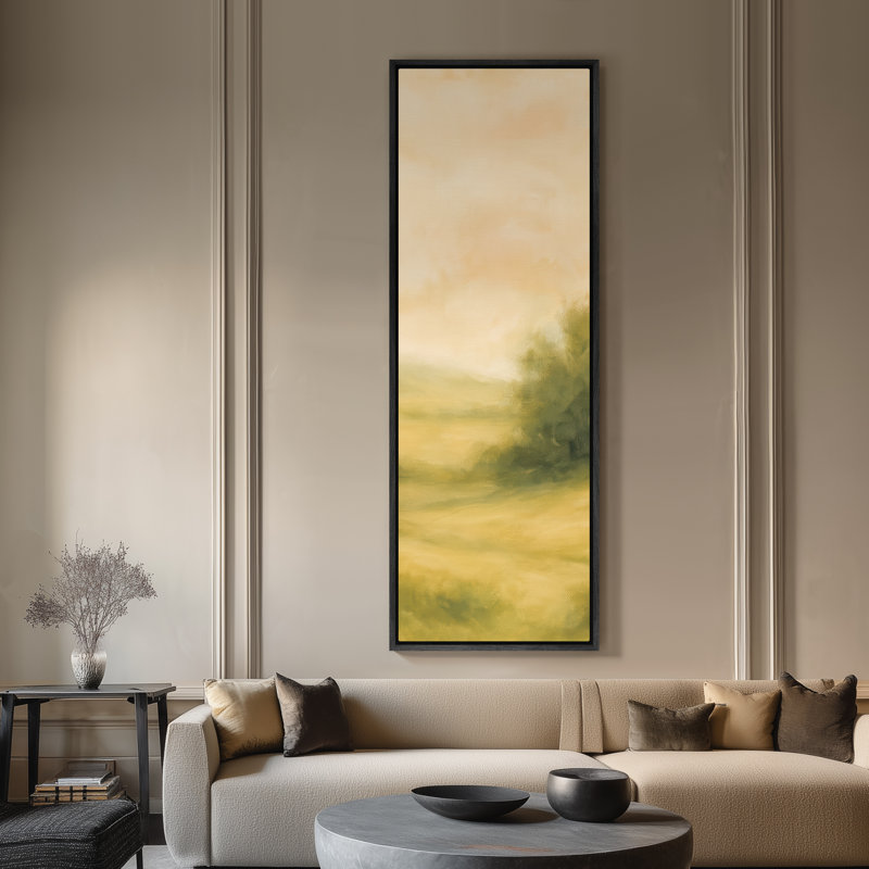 Grand art mural encadré sur toile - Meadow Landscape, H 60 po x l 20 po, Noir