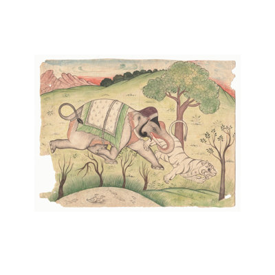 Mad Elephant And Tiger | Natural Pigments On Paper | By Mohammad Waseem
