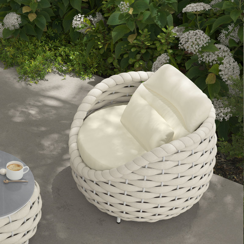 Pingel Olefin Rope Aluminum Frame Outdoor Lounge Chair for Cabin Proch Deck Balcony Poolside Garden, Cream White 