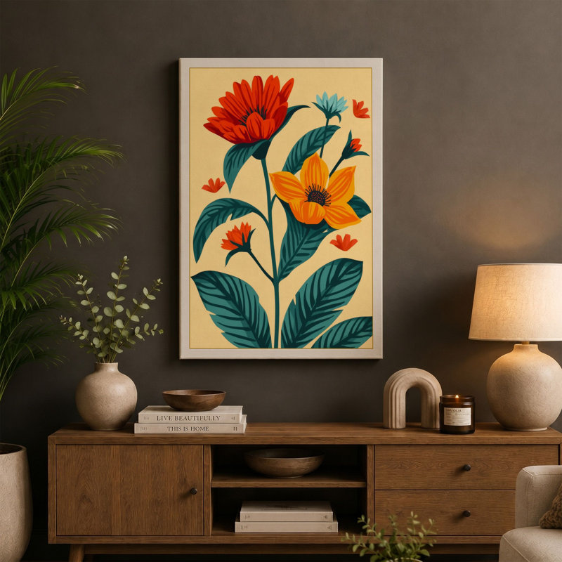 Trio Botanical - Wrapped Canvas, 24x16 - 61.0 x 40.6 cm, Ochre Border