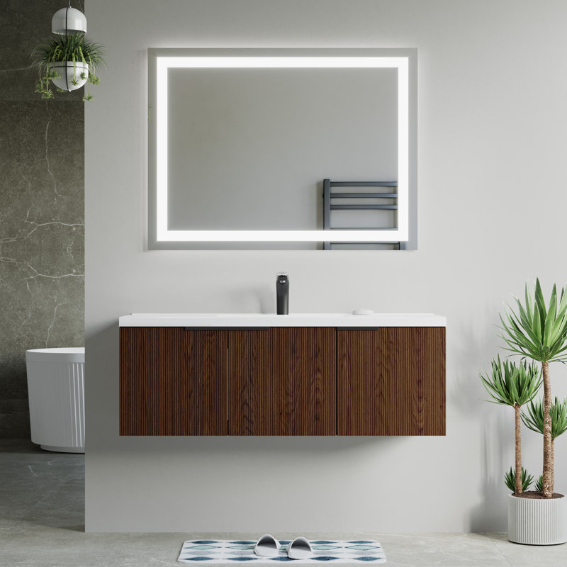 48" Single Vanity Set, Base, Ceramic Top, Walnut