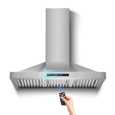 Hotte murale convertible SNDOAS de 42 pouces, 1250 pi³/min, en acier inoxydable, 4 vitesses de ventilation, commande gestuelle/tactile/télécommande avec 3 lumières DEL