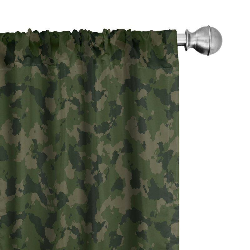 Camouflage Semi-Sheer Rod Pocket Curtain Panels, 28" x 63", Green Evergreen