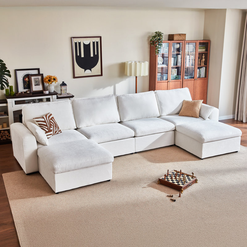 Canapé modulaire surdimensionné 6 places en chenille confortable avec rangement Canapé-lit modulaire convertible profond Couvertures lavables avec 3 repose-pieds