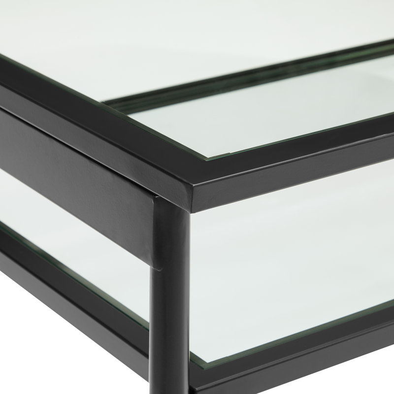 Four Leg Coffee Table with Storage, Black/Clear