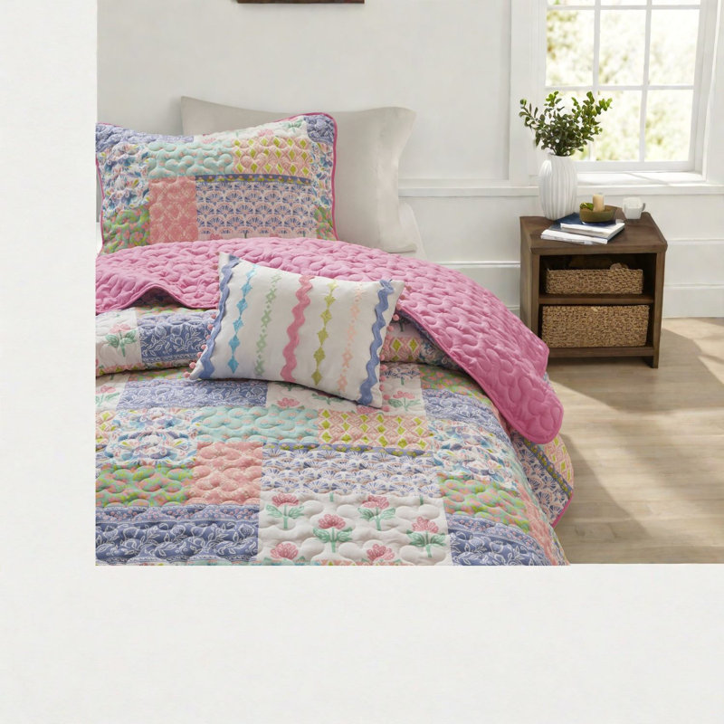 Ensembles de literie en polyester doux, style patchwork réversible pour la maison