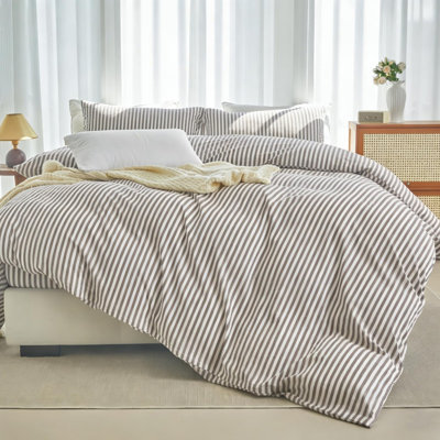 Ensemble de housse de couette à rayures 100% coton délavé