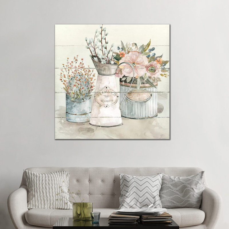 "Shiplap Flower Market" par Carol Robinson, reproduction d’art, H 48 po x l 48 po x 1,5 po, Toile tendue, Pas de tapis