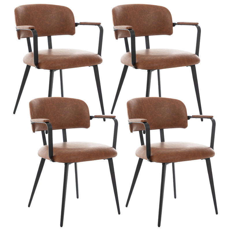 Windsor Contemporary Dining Chair With Sculptural Twisted Arms, PU Upholstered (Set of 4), Brown