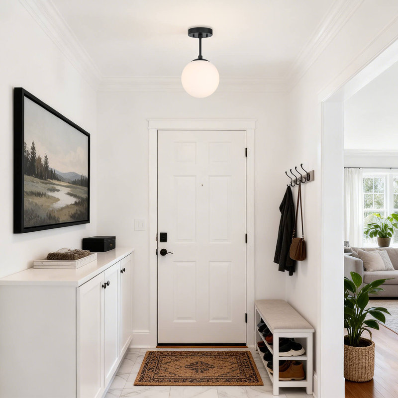 Andren Flush Light 1 Light Semi Flush Mount Ceiling Light, Globe Ceiling Light, Matte Black