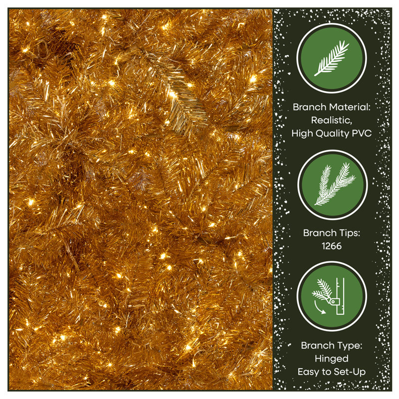 7.5 Ft. Pre-Lit Christmas True Gold Metallic Tree, Gold