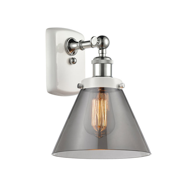 Ballston Urban Cone - 1 Light 8" Sconce, Plated Smoke, Incandescent, White/Polished Chrome