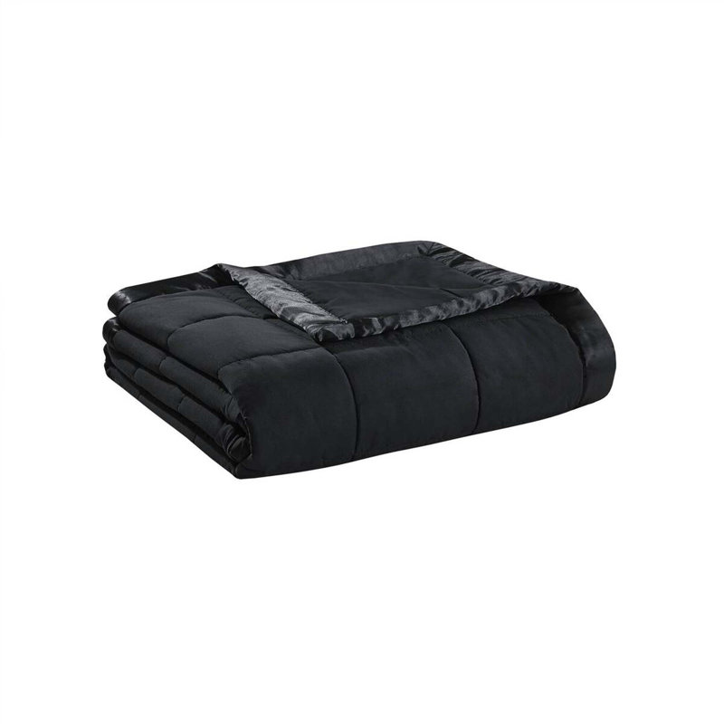 Couverture légère en duvet synthétique avec bordure en satin noir très grand, L 108 po x l 90 po, Noir