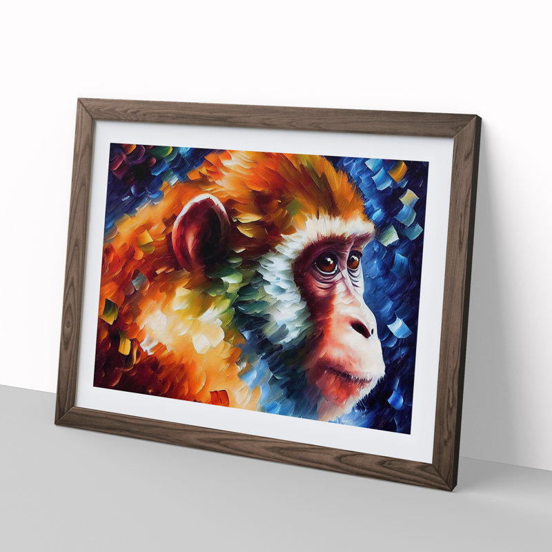 Monkey - Framed Print, 25cm H x 34cm W, Walnut Framed