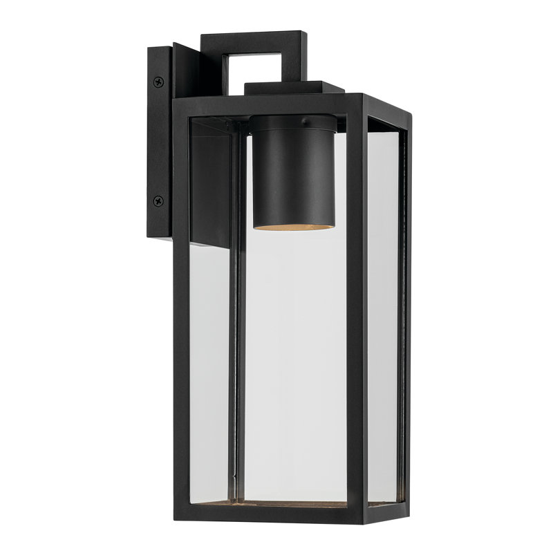Applique murale d'extérieur 1 lumière foncé en verre texturé noir Branner 14 "avec verre transparent Branner, Noir texturé