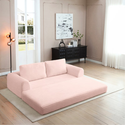 Canapé-lit convertible 2 en 1 pliant, canapé-lit en velours côtelé moderne avec 2 * oreillers, ensemble de canapé-lit modulaire sans dossier avec lit escamotable Futon