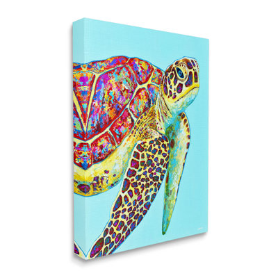 «Natation de tortue de mer», art mural sur toile turquoise par Jen Seeley