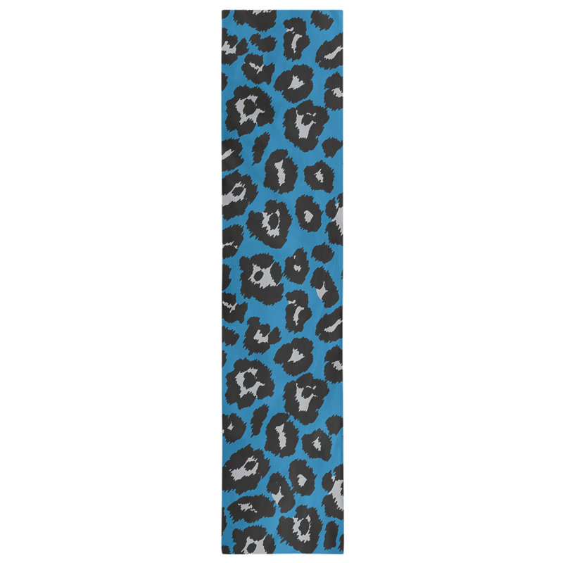 Animal Print Table Runner, 90" x 16", Blue/Black/Gray