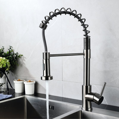 Brushed Nickel Sink Faucet With Pull Down Feature - Single Handle Control, 360 Degree Spout Turn, Metal Material Construction For Superior Quality Option Operation, Rotation, Longevity