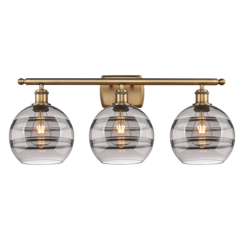 Éclairage pour meuble-lavabo 3 lumières Natick, Laiton brossé, Gris fumée clair