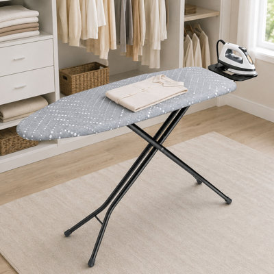 Gray Folding Ironing Board, Height Adjustable Metal Iron Board with Cross Frame and Heat Resistant Cover