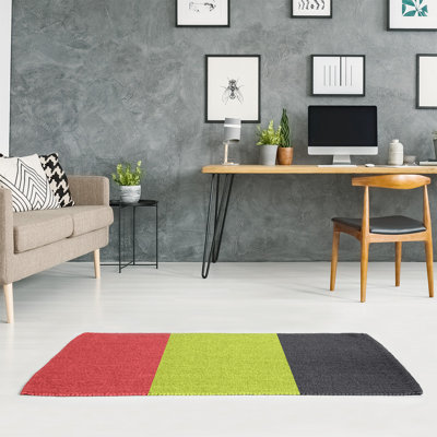 Tapis à rayures rouge/vert/charbon