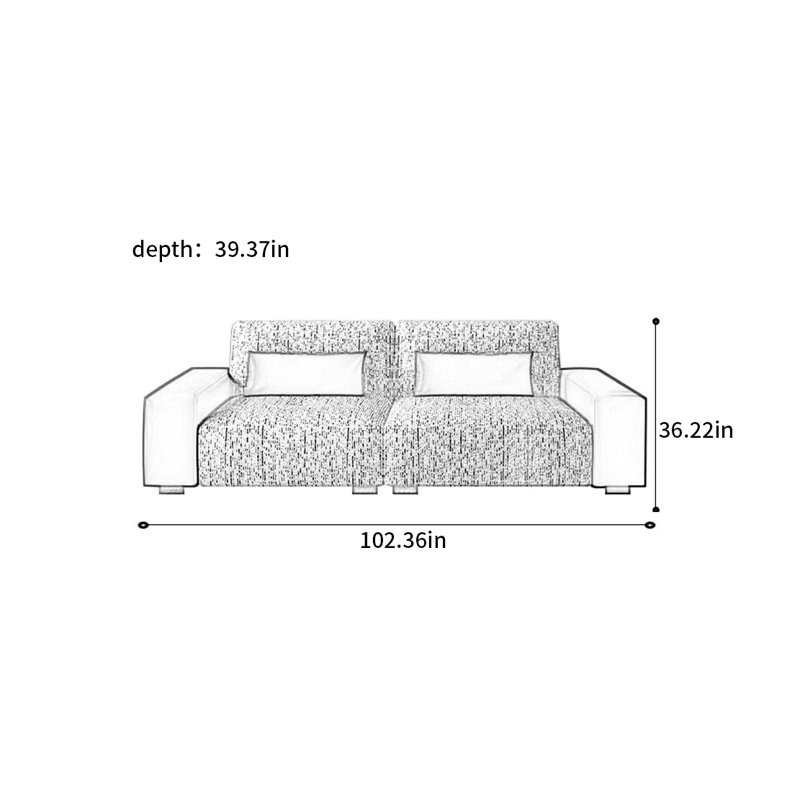 Modern simple straight row small apartment sofa, 36.22" H x 102.36" W x 39.37" D