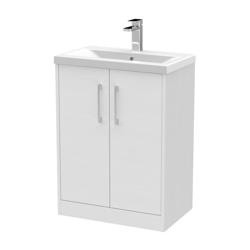 Juno 600mm Single Bathroom Vanity with Integrated Vitreous China Basin, White Ash