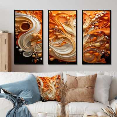 Abstract Coffee Fluid Flames - Abstract Shapes Canvas Art Set