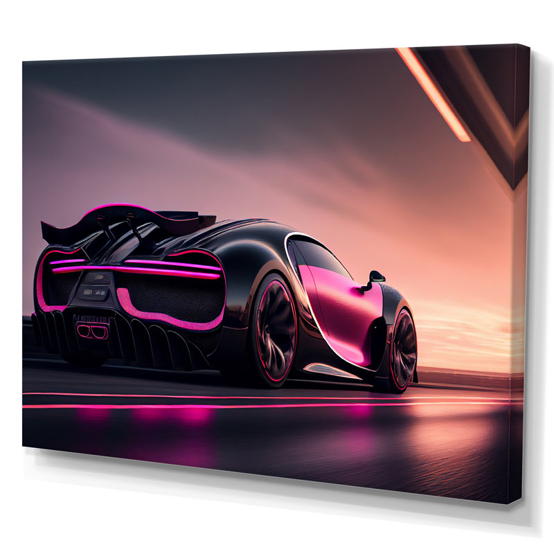 Conception visionnaire de Bugatti en noir et magenta VI - reproduction sur toile, H 12 po x l 20 po x P 1 po, Toile tendue