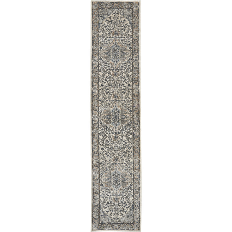 Tapis ivoire / gris à motif oriental Jurado, Runner 2'2" x 16'