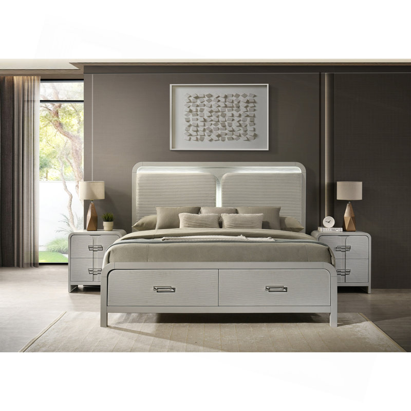 Lit de rangement contemporain avec tiroirs à roulement à billes Contemporary, Grand lit, Crème, crème