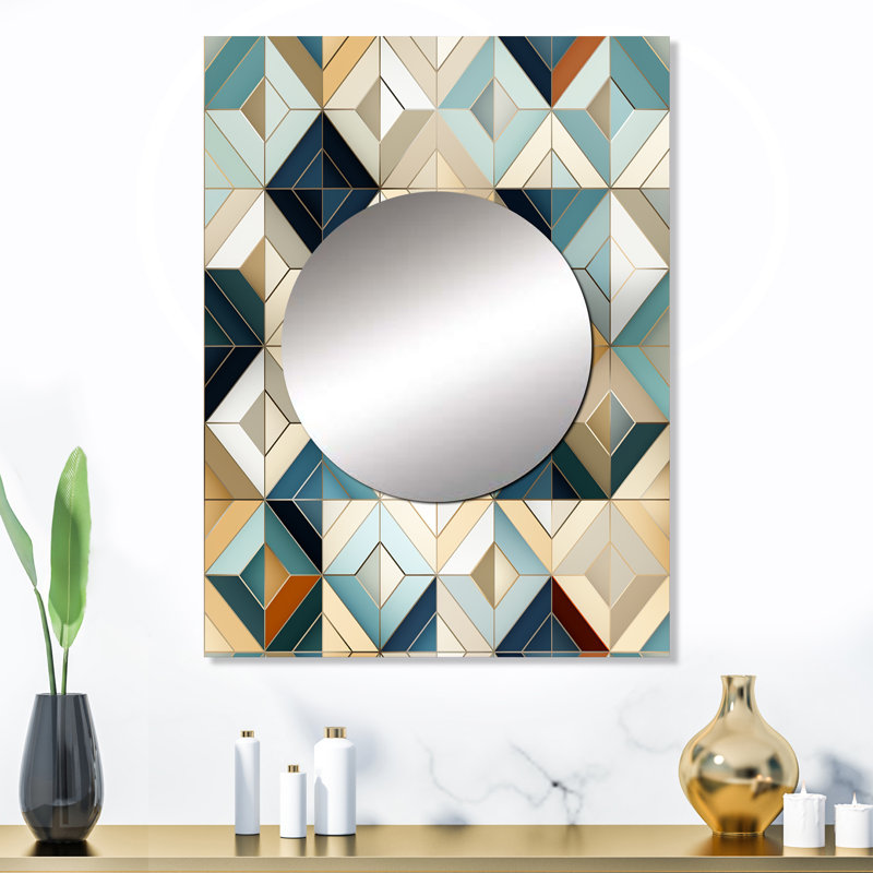 Carrelage rétro beige antique Mahlia - miroir décoratif géométrique, miroir mural moderne, impression d'art en métal