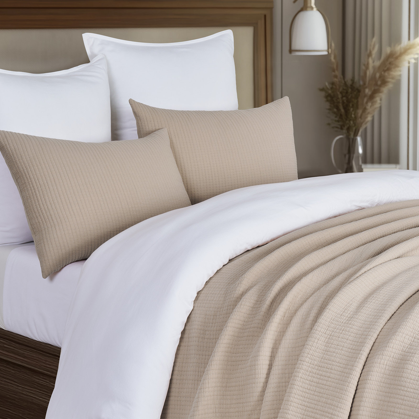 Cotton Gauze Coverlet Set, Khaki Tan, King Quilt + 2 King Shams
