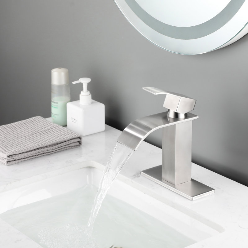 Robinet en nickel brossé à cascade, acier inoxydable à poignée simple pour robinet d'évier de salle de bain, Nickel brossé