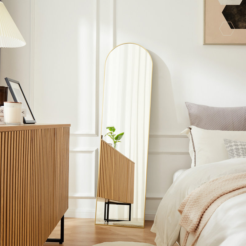 Wooden Full-Length Mirror With Stand, 59" x 16", Gold 2