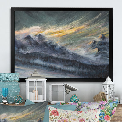 Tempête dans les montagnes d'hiver grises - Reproduction de photo sur toile