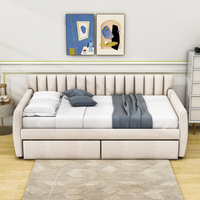 Quinnesec Twin Daybed With Two Storage Drawers, Beige