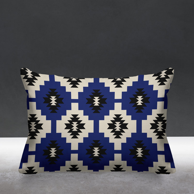 Coussin intérieur / extérieur Hinto Southwestern, 14 po x 20 po, Bleu marine, Rectangulaire