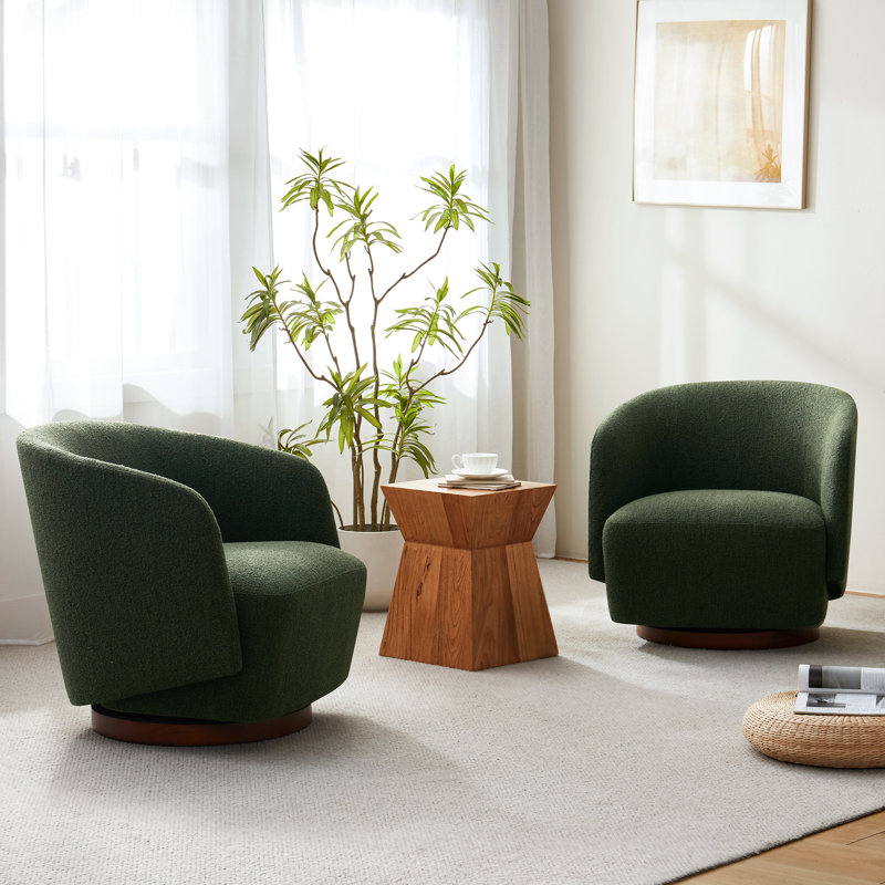 Burrier Boucle Upholstered Swivel Accent Chair(set Of 2), Green