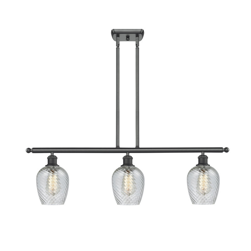 Luminaire suspendu linéaire à 3 lumières pour îlot de cuisine Lyman, Noir mat, Motif cannelé transparent, Ampoule non incluse