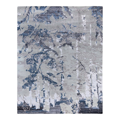 Tapis moderne noué à la main de conception unique - gris, 8 pi 1 po x 10 pi 1 po Modern